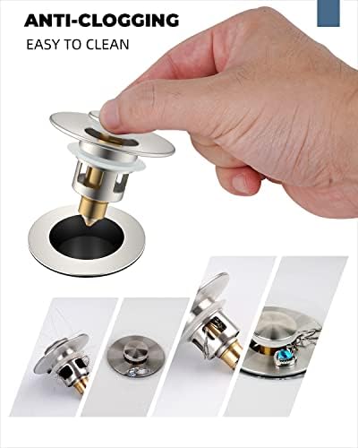 Hibbent All Metal Universal Bathroom Sink Stopper for 1.1''~2.3'' Basin, Pop Up Sink Drain Strainer, Brass Bullet Core Push Type Stopper, Stainless Steel Anti Clogging Drain Filter, Brushed Nickel - Image 3
