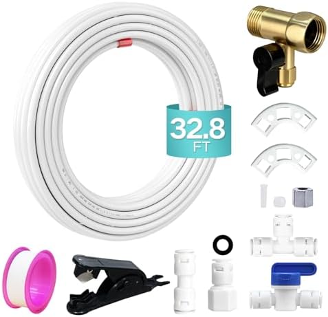 32.8 feet Refrigerator Water Supply Hose Kit For reverse osmosis water lines and ice maker water lines in refrigerators Quick-connect fittings for purifying filter faucet connections by Unknown