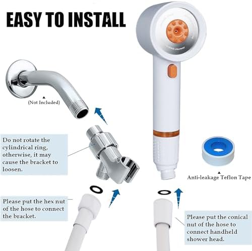 High Pressure Shower Head with Handheld,Shower Head with Filter with Pause Switch Water Saving Filter Showerhead, Showerhead Set with Hose, Bracket and Cotton Filter, Make Bathing Healthier (white) - Image 5
