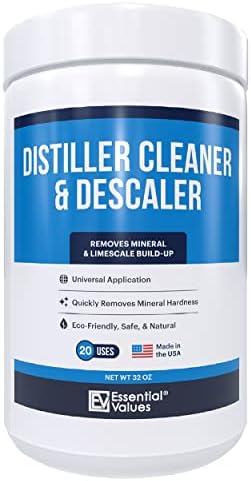 Essential Values Distiller Cleaner Descaler, 2 LB Citric Acid Cleaning Powder for Distilling Machines & Kettles - Removes Limescale & Mineral Buildup by EssentialValues