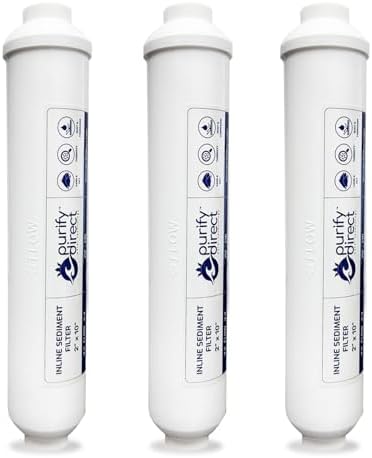 LiquaGen 3 Pack Inline Sediment Water Filter for Pre Filtration, 2" x 10", 1/4" NPT Ports by LiquaGen