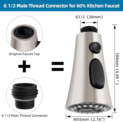 Universal Kitchen Faucet Head, 3 Modes, 15 Adapters Kit, Brushed Nickel - Image 5
