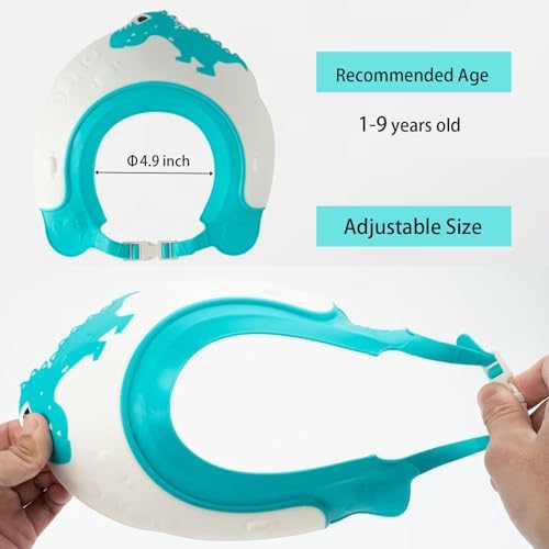 Baby Shower Cap, Baby Toddler Hair Washing Shield, Adjustable Silicone Bath Visor for Toddlers, Shower Hat for Kids 1-9 Years, Blue Dinosaur - Image 2
