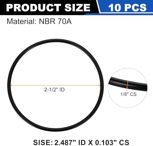 uxcell 10Pcs AS-144 NBR 70A O-Rings 2-1/2"ID x 3/32"CS/2.487"ID x 0.103"CS - Image 2