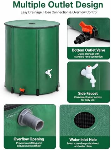 132 Gallon Collapsible Rain Barrel, Portable Rainwater Collection System, Rain Catcher Barrel with Two Spigots and Overflow Kit, Rain Water Barrel Collector for Garden, Green - Image 5