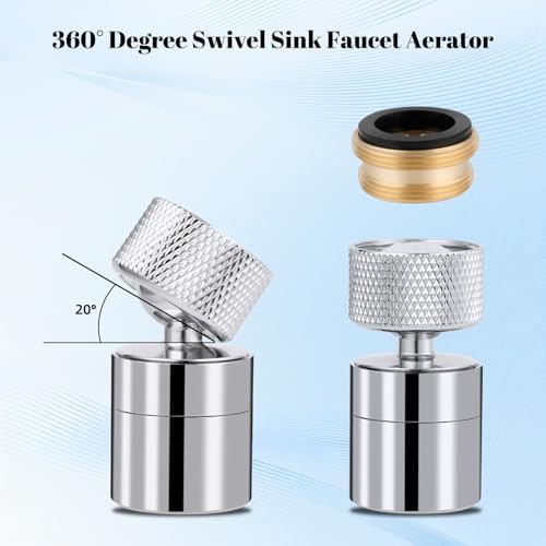 Hibbent Dual-function Solid Faucet Aerator, Big Angle Rotate Metal Kitchen Sink Aerator 360 Degree Swivel Sink Sprayer Attachment-55/64 Inch Female Thread-Chrome - Image 7