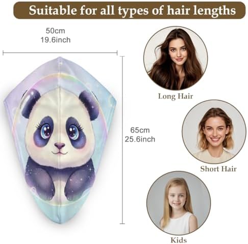 Microfiber Hair Towel Wrap for Women - Panda Bubble Super Absorbent Fast Drying Head Hair Towels - Anti-Frizz Soft Turbans Elastic Loop Design for Wet Long, Curly, Thick Hair - Image 2