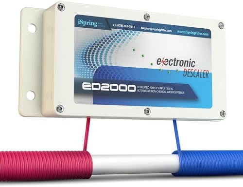 iSpring ED2000 Whole House Water Descaler, Alternative Electronic Salt-Free Hard Water Conditioner, Reduces Limescale Prevent Deposits Build-up, Different from a Water Softener by iSpring