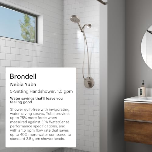 Brondell Nebia Yuba HandHeld Shower Head, 60" Stainless Steel Hose, 5 Setting, Precision Nozzle, Chrome - Image 2