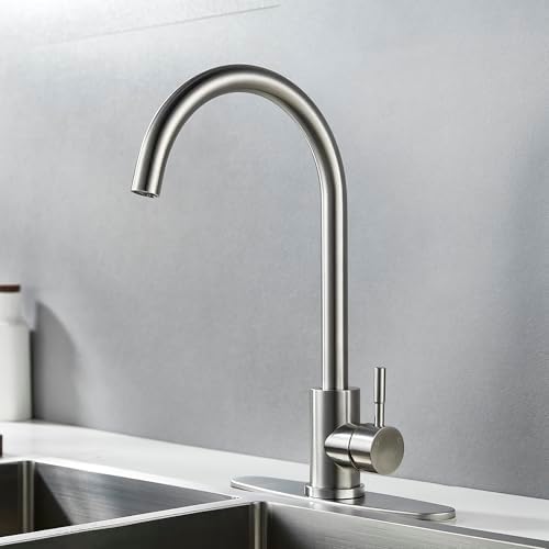 Single Handle High Arc Brushed Nickel Kitchen Faucet Stainless Steel Commercial Single Hole Kitchen Sink Faucet, Modern One Hole Bar Sink Faucet with Deck Plate - Image 6