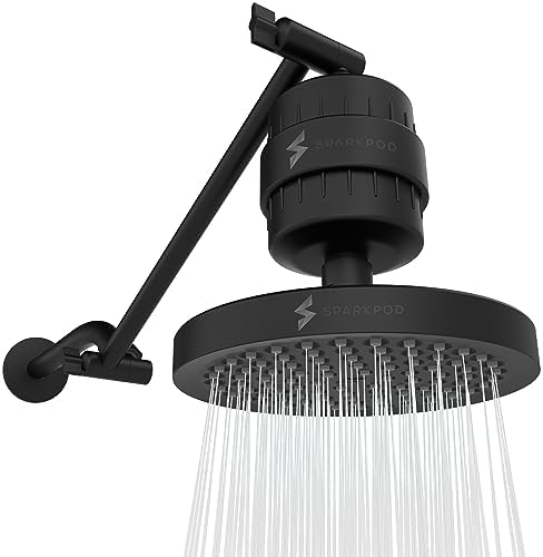 SparkPod Filtered Shower Head & 11" Shower Arm, 6" Round, Black Matte by SparkPod