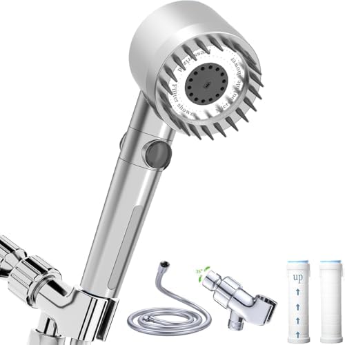 High Pressure Handheld Shower Head High Pressure Shower Heads- High Flow Even with Low Water Pressure - Hand Held Showerhead Set with 59″Replacement Hose/Bracket and Cotton Filters (Premium Chrome) by xianshengle