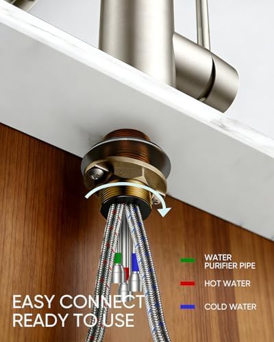 Kitchen Faucet with Water Filter Spout — 2-in-1 Brushed Nickel Pull-Down Sink Faucet, NSF-Certified Filtered Water Tap, Single-Handle with Detachable Deck Plate Fits 1 or 3 Hole by OWOFAN - Image 7