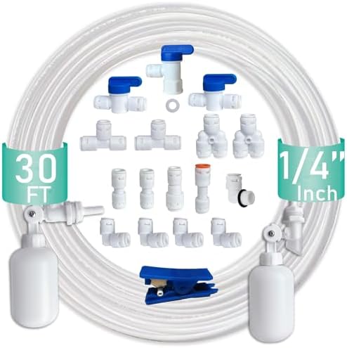 ESHIONG NSF Certified 1/4" O.D. Push to Connect Fittings for RO (Reverse Osmosis) Water Filter（with water float ball valve）19 pcs+30 feet 1/4" Water tubing. by ESHIONG