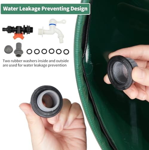 100 Gallon Collapsible Rain Barrel, Water Storage Tank, Portable Rainwater Collection System, Rain Catcher Barrel with Two Spigots and Overflow Kit, Rain Water Barrel Collector for Garden, Green - Image 5