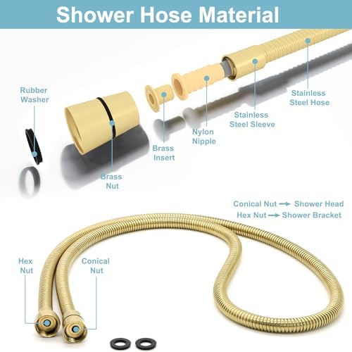 HOMEDEC Vintage Handheld Shower Head with 59" Flexible Hose, Brushed Gold - Image 6