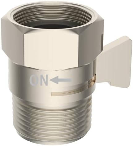 Hibbent All Metal 1 Pack Shower Head Flow Control Valve, G1/2 Brass Shut-off Valve with Metal Handle Lever, Shut OFF Water Flow Control Regulator for Handheld Shower, or Bidet Sprayer, Brushed Nickel by Hibbent
