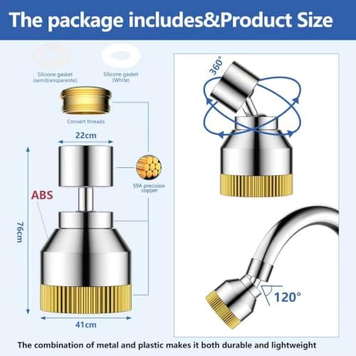 Faucet Sink Aerator/Extender/Sprayer/nozzle,Faucet Attachment Replacement for Bathroom&Kitchen, Anti-slip Swivel Aerator with 55/64" Threaded Adapter (Standard Silver) - Image 3