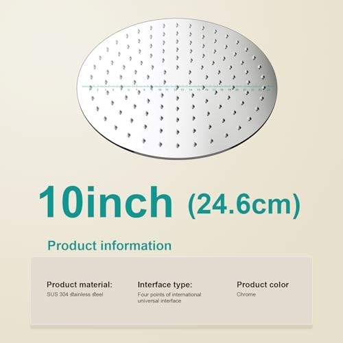 All Metal 10Inch Rain Shower Head - Heavy Duty Stainless Steel, Easy Install, High Water Flow, Ultra-Thin Modern Design for Bathroom (Chrome) - Image 2