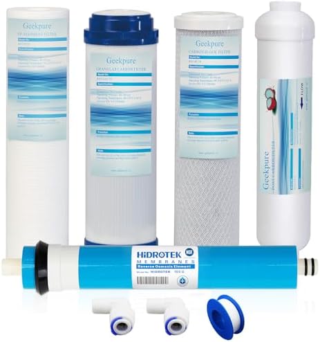 Geekpure 5 Stage Reverse Osmosis Filter Set with 100 GPD NSF Membrane by Geekpure
