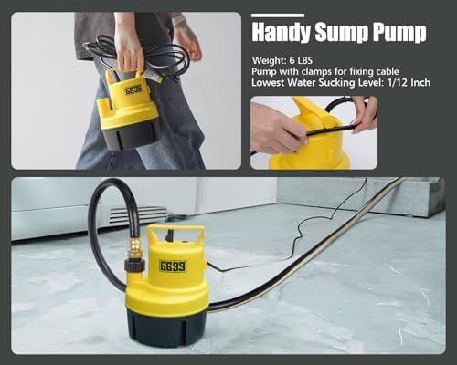 Submersible Sump Pump 1/4 HP 1500GPH Utility Pump Thermoplastic Electric Portable Transfer Water Pump with 10-Foot Cord for Pool Tub Garden Pond Draining Tankless Heater Flushing - Image 3