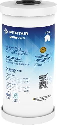 Pentair OMNIFilter TO8 Carbon Water Filter, 10" Heavy Duty Big Blue Whole House Granular Carbon Taste & Odor Replacement Filter Cartridge, 10" x 4.5", 25 Micron by PentairOmniFilter