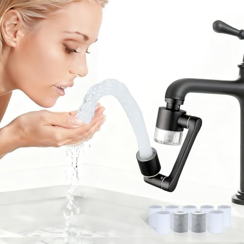 Water Filter for Sink Faucet Extender Aerator,Brass 1080°Rotatable Faucet Aerator,2 Modes Spray Attachment for kitchen/Bathroom,9pcs Cartridges Reduce Chlorine Matte Black by RedefineQualityLife