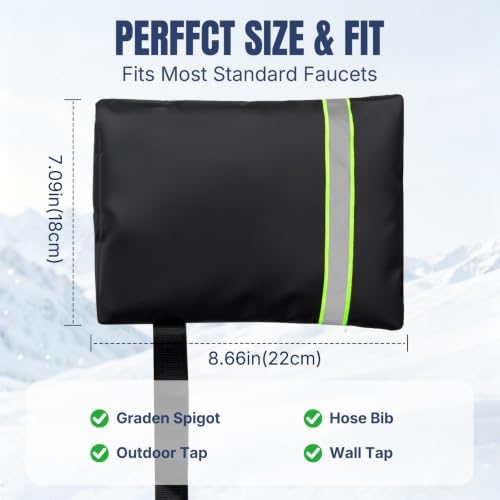 Outdoor Faucet Covers for Winter Freeze Protection, 2 Pack Thickened 8.66" H x 7.09" W Waterproof Hose Bib Covers with Reflective Strips, Reusable Insulated Spigot Socks - Image 3