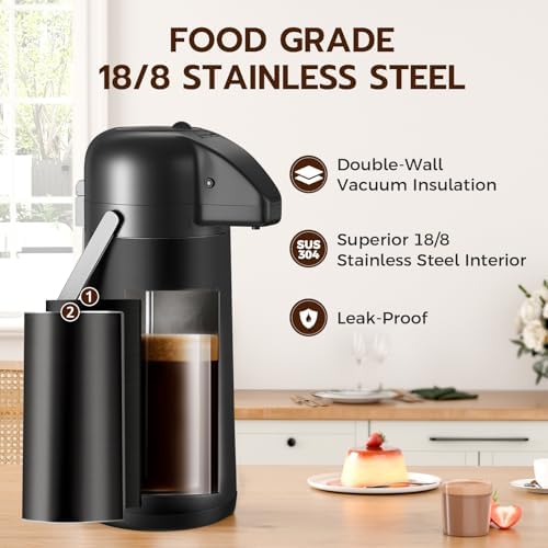 Coffee Carafe for Keeping Hot, 102OZ / 3L Airpot Coffee Dispenser with Pump - Image 2