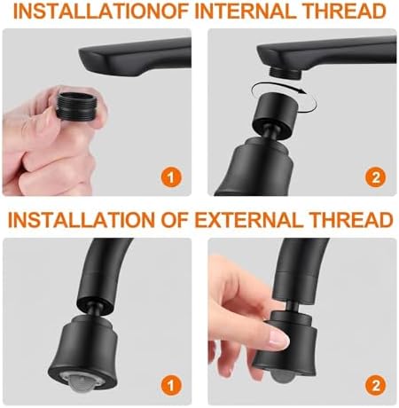 2 Pack Metal Faucet Aerator - Dual Modes Sink Sprayer Attachment for Bathroom - 360° Swivel Kitchen Faucet Sprayer Attachment - Anti-clogging Design - Black - Image 7