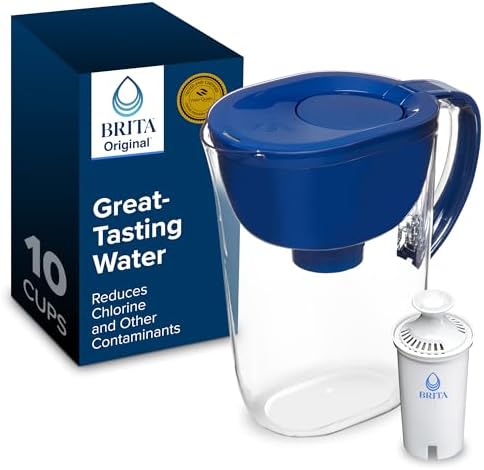 Brita Large Water Filter Pitcher for Tap and Drinking Water with SmartLight Change Indicator, Includes 1 Standard Filter, BPA-Free, Lasts 2 Months, 10-Cup Capacity, Mazarine Blue by Brita