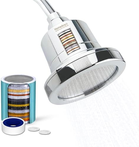 High Pressure 20 Stage Filtered Shower Head with 5 Spray Modes, Hard Water Softener Shower Filter to Remove Chlorine, Fluoride for Skin & Hair, Chrome New Viewer by HomeAra