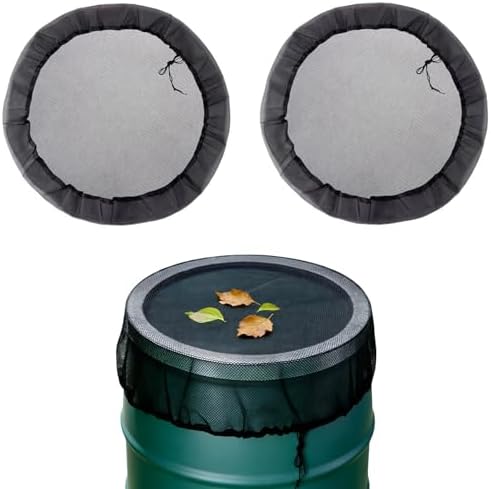 2-Pack Mesh Cover for Rain Barrels, 39 Inch Debris Cover with Drawstring, Outdoor Water Collection Bucket Protector Screen, Prevent Fallen Leaves for Garden, Yard, Eaves Downspouts by Unknown