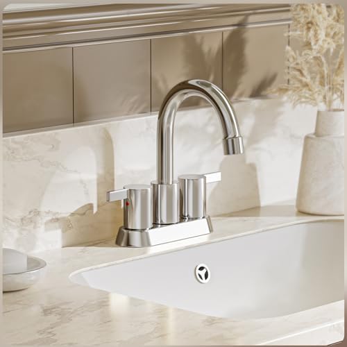 Phiestina 4 Inch Centerset 2 or 3 Holes 2 Handle Chrome Lead-Free Bathroom Faucet, Swivel Spout with Copper Pop Up Drain and 2 Water Supply Lines, BF015-1-C - Image 3