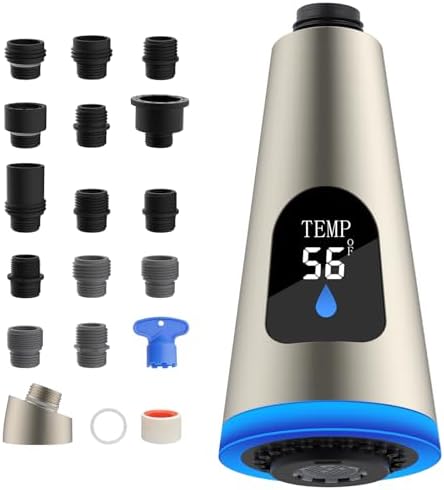 LED Kitchen Faucet Head, Temperature Display, 4-Mode Spray, Brushed Nickel by Greatcomfortathome