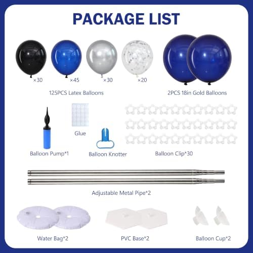 Navy Blue Black and Silver Balloon Column Stand Kit Set of 2 for Floor - Image 3