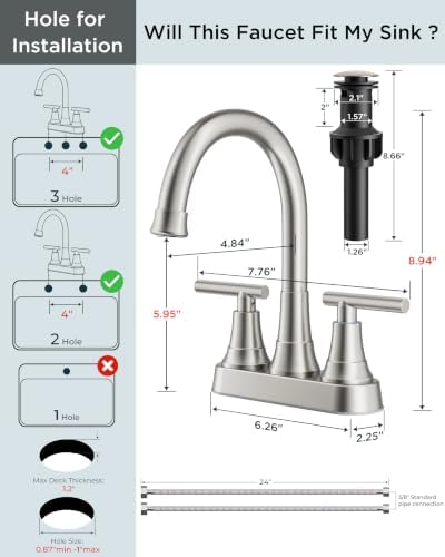 FORIOUS Brushed Nickel Bathroom Faucets, Centerset Faucet for Bathroom Sink - Image 5