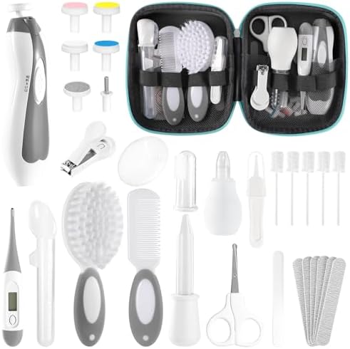 Baby Healthcare and Grooming Kit for Newborn Kids, 31PCS Upgraded Safety Baby Care Kit, Newborn Nursery Health Care Set, Baby Care Products （Grey White) by POPYJAN