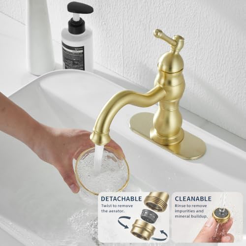 Bathroom Faucet Brushed Gold Single Handle One Hole - Image 4