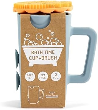 DEMDACO Love to Play Collection Baby Bath Rinse Cup and Silicone Scalp Scrubber Set - Gentle Hair Washing Aid for Infants & Toddlers Soft Silicone Kids' Brush & Ergonomic Rinse Pitcher, Orange - Image 4