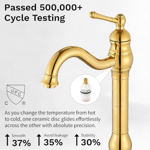 Single Handle Bathroom Vessel Sink Faucet, Polished Gold - Image 6