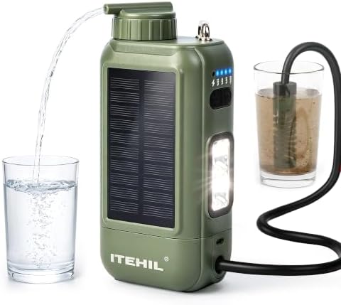 ITEHIL Portable Electric Water Filter, 0.01 Micron Camping Water Purifier with Solar, Outdoor Water Purification System for Camping, Hiking, Emergency & Survival by TakeITEHILPowerAnywhere