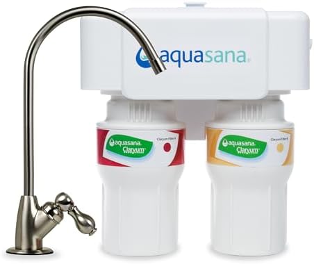 Aquasana Under Sink Water Filter System - Reduces PFAS, Lead, & Chlorine in Drinking Water - Under Counter Claryum Filtration for Kitchen - 2-Stage - Brushed Nickel Faucet - AQ-5200.55 by Aquasana