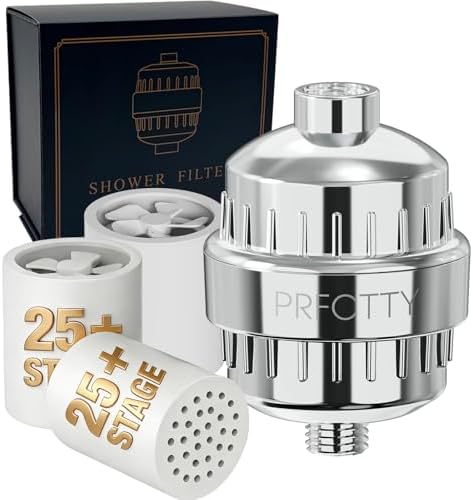 25-Stage Hard Water Shower Filter with Enhanced KDF55,High Output Filtered Shower Head with 3 Replacement Cartridges,Removes Chlorine,Fluoride & Sediment,Universal Polished Chrome Bathroom Showerhead by CraftedtoPerfection