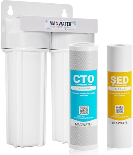 Max Water 2 Stage (Sediment, Odor & Improving Taste) Whole House 10 inch, Standard Water Filtration System - White Housing - Sediment + CTO - ¾ Inlet/Outlet by MaxWater