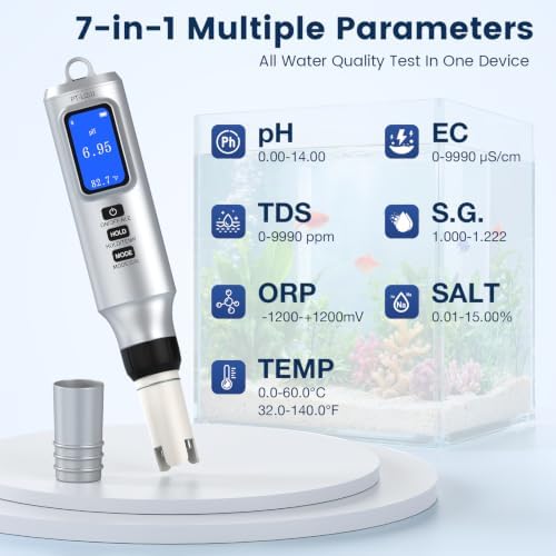 Pool Salt Tester with App, 7-in-1 pH Salinity ORP EC TDS SG Temp Meter - Image 2