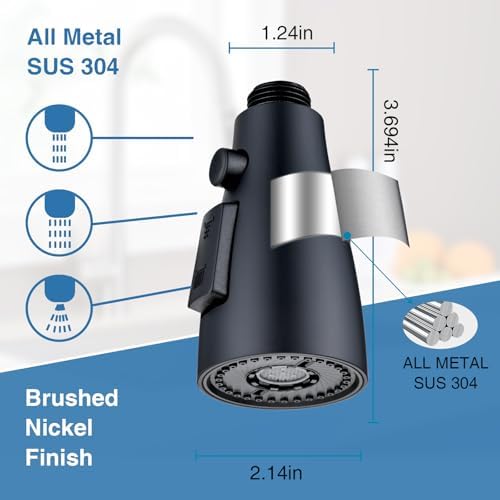 Matte Black 3‑Function Kitchen Faucet Sprayer Head, Stainless Steel Shell Pull‑Down Sink Spray Nozzle Replacement, High‑Pressure with 9 Universal Adapters & Removable Aerator - Image 4