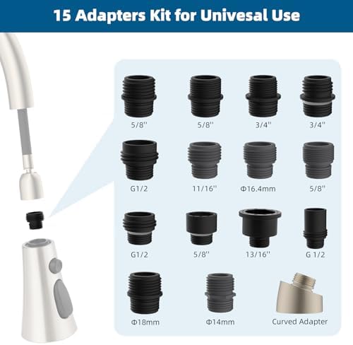 Hibbent 15 Pieces Pull Down Kitchen Faucet Head Adapter Kits with Curved Adapter, Multiple Sink Spray Head Adapters Compatible with Moen, American Standard, Delta, Kohler Faucets - Image 2