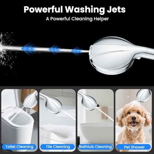DISRIN Filtered Shower Head with Handheld, 2-in-1 Spa System with Massage Shower 9 Modes Hand Held Shower High Pressure with Built in Power Wash Mode Chrome Showerhead with Stainless Hose - Image 5