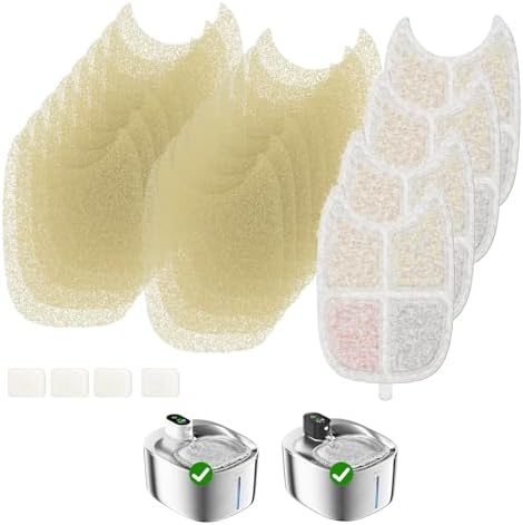 4 Pack Cat Water Fountain Filter & 16 Pack Pre-Filter Sponges for FS10pro, 6 Layer Replacement Filters for Wireless Cat Fountain Stainless Steel 135 fl oz/4L, Dog Water Fountain FS10PRO by APDAPETDOLA